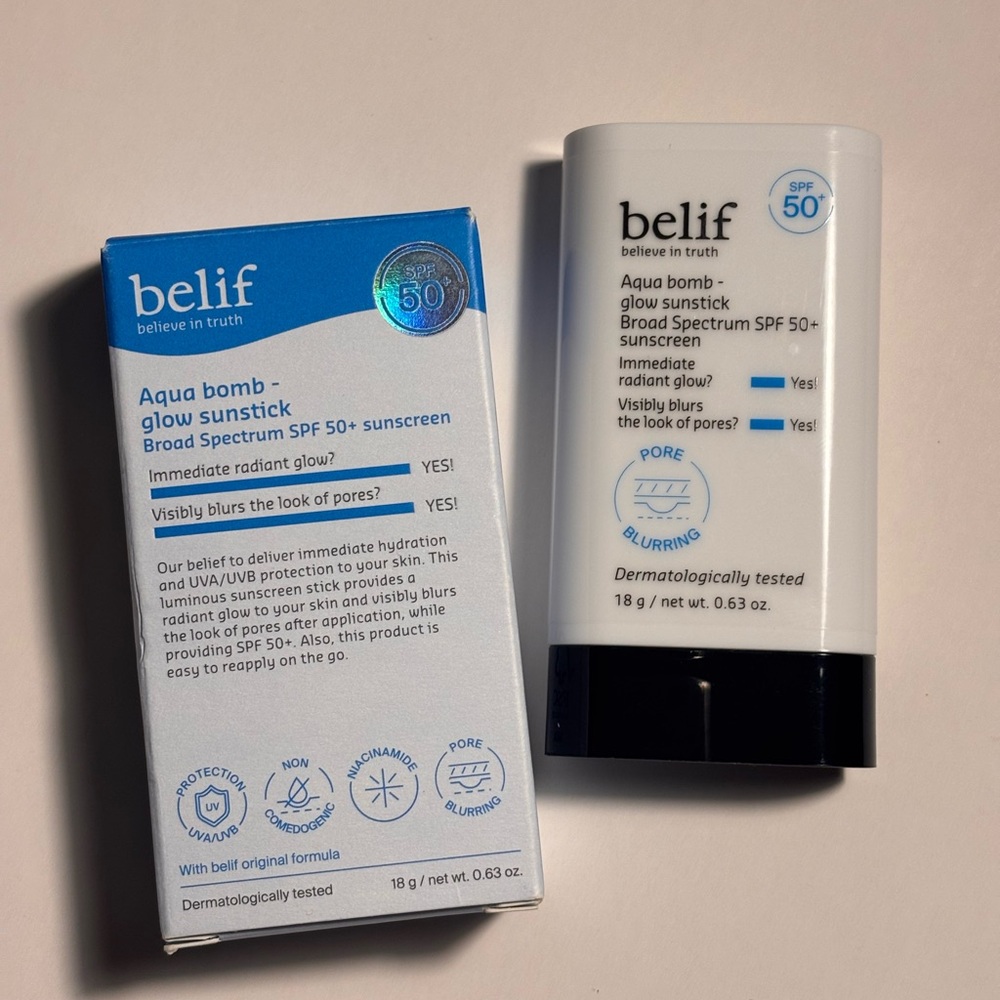Belif Aqua Bomb Glow Sunstick SPF 50+ - Blue and Black